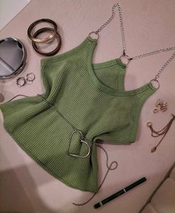 Sage Green Chain Detailed Tank Top