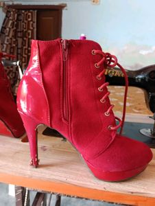 Red Lace-Up Ankle Boots