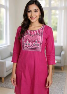 Pink Embroidered Kurti