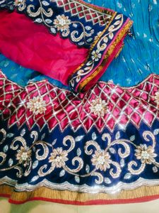 Blue &amp; Pink Embroidered Indian Lehenga Set