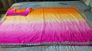 beautiful multicolour mirror work sari with blouse