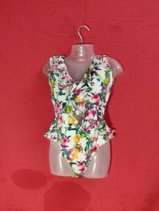 H&M Tropical Floral Ruffle One-Piece Swimsuit