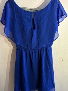 Elegant Royal Blue Bardot Chiffon Dress - Size 10