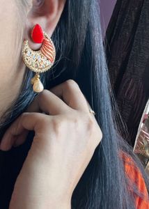 Red &amp; Gold Plated Ethnic Earrings
