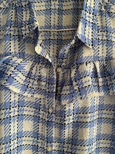 Blue Plaid Cold Shoulder Top
