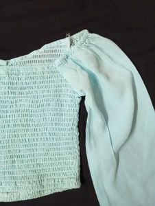 Blue Smocked Crop Top