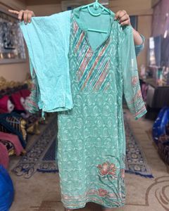 Threadwork Sea Green Kurta Set