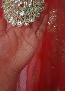 Red Net Dupatta, Fully Embellished
