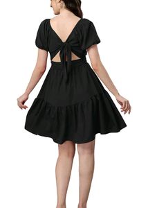 Casual Party Mini Dress Square Neck Short Bubble S