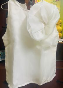White Organza Top With 3d Flower Detailing