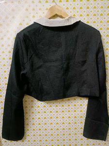 Black Crop Top with Ruffle Detail