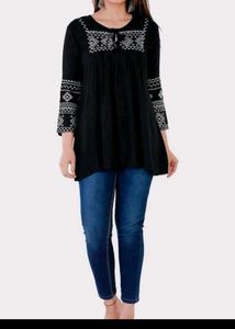 Embroidered Black Tunic Top