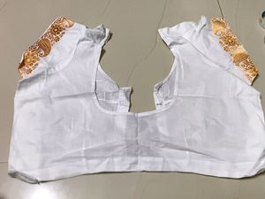 Pure White Cotton Blouse With Zari Border