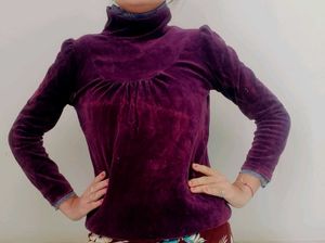 Purple Velvet Turtleneck winter Top