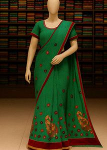 🇳🇿💫❤️ Elegant Green Flower Embroidery Saree
