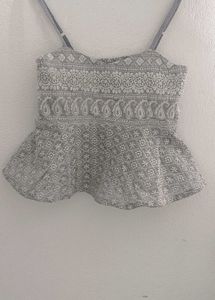 White Embroidered Peplum Top