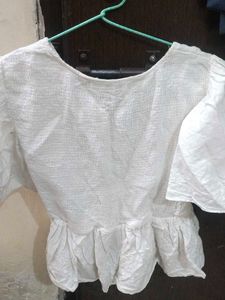 White Textured Puff Sleeve Top