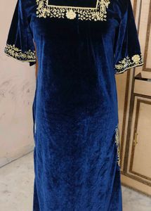 zardozi salma work Blue Velvet Kurta with patyala
