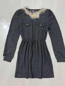 Mini Dress with Faux Fur Collar