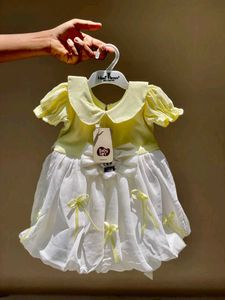 🆕️Cute Yellow &amp; White Dress For 2year Girl