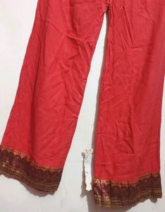 Coral &amp; Brown Kurta Plazo For 32 Bust
