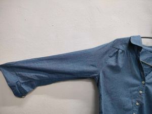 Denim Blue Button-Down Crop Shirt