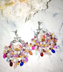 Resin Handmade Beaded Floral Earrings