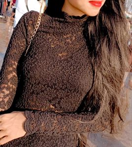 Black Sheer Net Tops