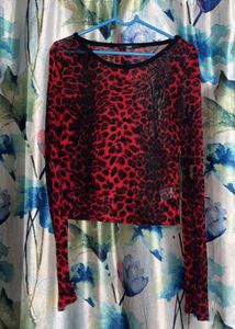 Red Leopard Print Long Sleeve Top