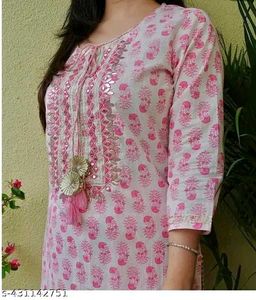 Pink Floral Print Kurti And Bottom Wear