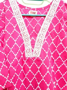 Cotton V Neck Pink Colour Stitched Kurta