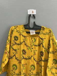 Yellow Printed Kurta Set (XL)
