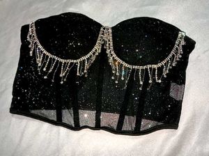 Brand New ( Urbanic)Black Sequined Mesh Corset Top