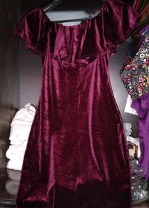 Wine Colour Velvet Dress For Date Night