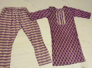 Purple Printed Kurta Set