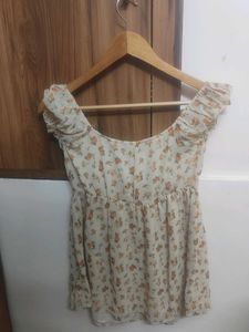 Floral Beaded Top with Ruffle Sleeves