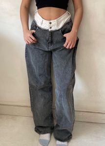 Grey Wide Leg Denim Jeans