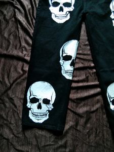 Skull Painted Black Denim Jeans