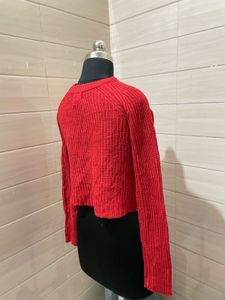 korean Red Knit Tie-Front Top