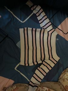 Striped Knit Pullover off shoulder