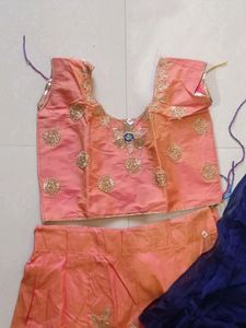 32 No. Peach Silk Lehanga Choli