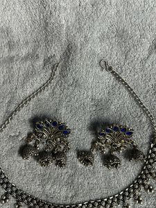 OXIDISED Silver Necklace With Earrings