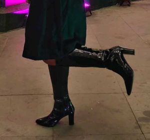 Shiny Black Knee-High Boots