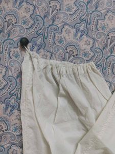 White Drawstring Casual Parachute Pants