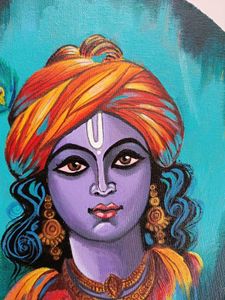 Abstract Krishna Round Canvas Painting