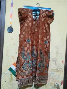 Brown & Teal Embroidered Suit Set