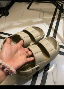 Beige Double Strap Slides