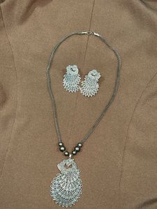 Peacock Pendant Necklace and Earrings Set