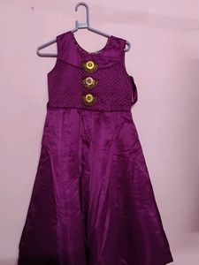 Purple Colour Long Frock For 8 To 10 Years Girl