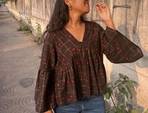 Cute Plaid Heart Print Top